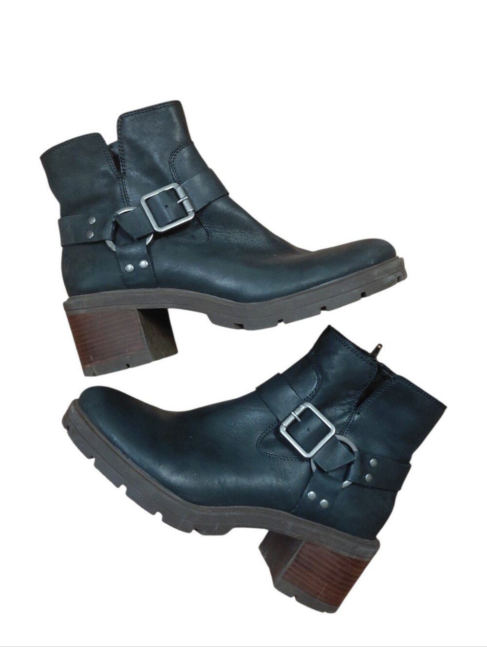Lucky Brand Black Leather Buckle Ankle Boots Women's Size 10 Moto Boots
